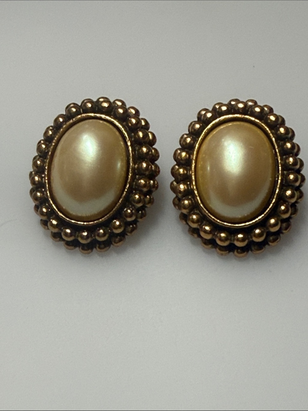 Vintage Yves Saint Laurent Gold Beaded Oval Clip Earrings